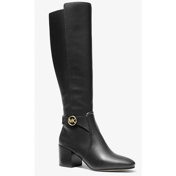 NEW MICHAEL KORS BLACK CARMEN RIDING TALL LOGO BOOTS SIZE 6.5 - Picture 2 of 16